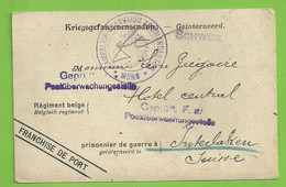 Kriegsgefangenen-sendung -Geinterneerd , Naar INTERLEKEN, Stempel KAISERLIGHENGARNISON KOMMANDATUR MONS...  (4233) - Kriegsgefangenschaft