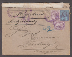 1893 Commercial Envelope Sent Registered To Switzerland With Two 1881 1d Lilac And 1887 2 1/2d Jubilee Tied By Violet Ds - Brieven En Documenten