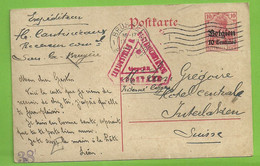 Entier "Sars-la-Bruyere" Stempel Brussel , Naar "Interne Belge " INTERLEKEN, Stempel Censuur KONSTANZ/.  (4234) - Prisonniers