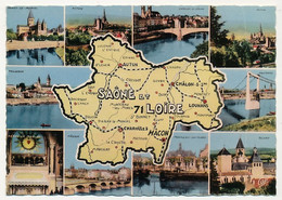 CPM - SAÔNE ET LOIRE - Carte Du Département De Saône Et Loire - Vues Des Localités - Autres & Non Classés