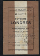 PERFIN CARTE D'ABONNEMENT CHEMINS DE FER OSTENDE à LONDRES 1924 ; Voir 3 Scans ! LOT 301 - Europe
