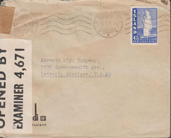 1942. ISLAND. Geysir. 45 Aur Blue On Cover (tear) To Detroit, Michigan, Ohio, USA Cancelled ... (Michel 217A) - JF529378 - Covers & Documents