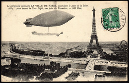 Delcampe - 1909 Dirigibile Militare LA VILLE DE PARIS , Viaggiata - Zeppeline