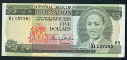 BARBADOS  P32a 5 DOLLARS 1975  #G1 FIRST PREFIX      VF-XF - Barbados (Barbuda)