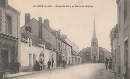 CPA 44 LIGNE RTE DE NIORT PLACE DE L'EGLISE ANIMEES - Ligné