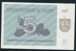 LITUANIA P34b  5 TALONAS 1991 #CF UNC. - Lithuania