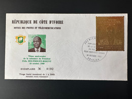 Côte D'Ivoire 1980 Mi. 666 FDC 1er Jour 75ème  Anniversaire Président Félix Houphouët-Boigny Gold Or - Côte D'Ivoire (1960-...)