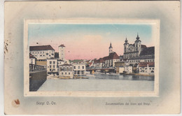 C4653) STEYR - Zusammenfluss Der ENNS U. STEYR - Alte PASSSEPARTOUT LITHO 1910 Hermann Seibt Gel. 1917 - Steyr