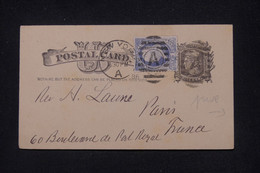 ETATS UNIS - Entier Postal Avec Repiquage Au Dos + Complément De New York Pour Paris En 1885 - L 139793 - ...-1900