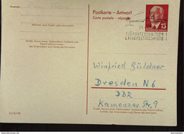 DDR: Ganzsache Mit 15 Pf Pieck Antwortteil Mit Schiffspostst. Finn. Fähre Vom 29.4.62 Nach Dresden  Knr: P 65 AA - Postales - Usados