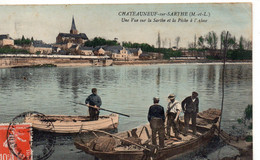 Châteauneuf-sur-Sarthe ...animée Bateau Péniche Batellerie Gabare Navigation Barques Pêcheur - Chateauneuf Sur Sarthe