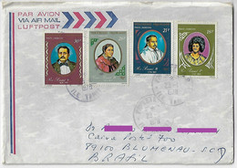 French Polynesia 1978 Airmail Cover Sent From Tahiti Island To Blumenau Brazil 4 Stamps Of Series Polynesian Sovereigns - Lettres & Documents