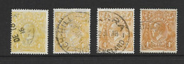 Australia 1915 - 1916 4d KGV - 4 Different Shades G To FU - Oblitérés