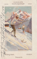 Litho-Chocolats-Lindt & Sprüngli-Wintersport In Der Schweiz-Abfahrt-Karte Gelaufen Laupheim 1912 - Port