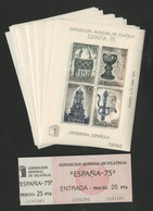 ESPAÑA 75 EXPOSITION PHILATELIQUE 24 Blocs (N° 25) + Ticket D'entrée / Entrada. Voir Description - Blocks & Kleinbögen