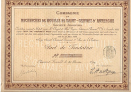 COMPAGNIE DE RECHERCHES DE HOUILLE DE ST  - GERVAIS D'AUVERGNE - PUY DE DOME- PART DE FONDATEUR -1899- - Mijnen