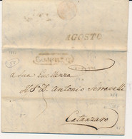 1831 REGNO DI NAPOLI PREFILATELICA COSENZA OVALE NERO + AGOSTO AL VERSO TASSA 3 X CATANZARO  CON TESTO - 1. ...-1850 Prefilatelia