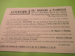 Buvard Ancien /Riz Et Légumes Secs /RIGRAINS Et PLAINDOUX /AUBERVILLIERS ( Seine)/ /vers1960    BUV601 - Levensmiddelen