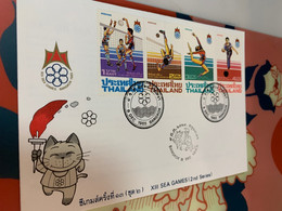 Thailand Stamp FDC Volleyball Bowling Sepak Gymnastics - Bowls