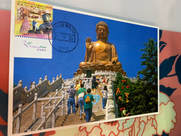 Hong Kong Stamp Temple Buddha Postcard - Buddhism