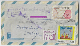 Brazil 1977 Airmail Cover Sent From Blumenau To Stockholm Sweden Returned To Sender Postage Paid With 3 Stamp - Briefe U. Dokumente