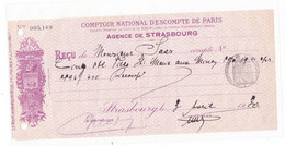 Reçu Comptoir National D'Escompte De Paris Agence De Strasbourg - Other & Unclassified