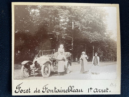 Forêt De Fontainebleau , 1er Arrêt * Automobile Ancienne De Marque Type Modèle ? * Auto Voiture * Photo Albuminée 1903 - Fontainebleau