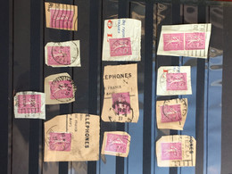 France-Semeuse 202 Sur Fragments 13 Timbres Stamp Perforé, Perforés,Perfin Perfins,Perforatis,Perforated,Perforata - Used Stamps