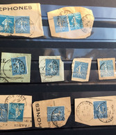 France-Semeuse 205/192 Fragments 12 Timbres Stamp Perforé, Perforés,Perfin Perfins,Perforatis,Perforated,Perforata - Oblitérés