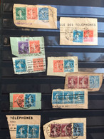 France-Semeuse 205/199/140/189/ Sur Fragments 24 Timbres Stamp Perforé, Perforés,Perfin Perfins,Perforatis,Perforated - Usados