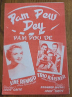 Partition Musicale Double Page LINE RENAUD «Pam Pew Dey, Pam Pou De» (Rare Couleur Orange, 1954) - Scores & Partitions