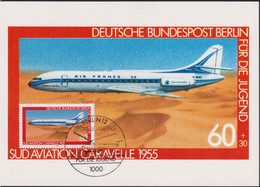 1980 Berlin MC, Mi:DE-BE 619, Yt:DE-BE 580, Für Die Jugend, Sud Aviation Caravelle 1955, Air France - Maximum Cards