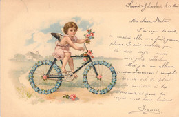 Un Ange Sur Son Vélo Fleuri - Carte Postale Ancienne - Engelen