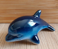 MINIATURE - MINIATURES ANIMAUX -  DAUPHIN BLEU EN VERRE - 7,5cm X 3cm - Animaux