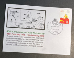 (3 Oø 28) 40th Anniversary Of Australia Ash Wednesday (16 Feb 1983 - 16 Feb 2023) With Fire Emergency Stamp - Cartas & Documentos