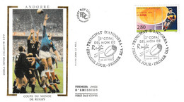 " 3ème  COUPE DU MONDE DE RUGBY DE 1995 " Sur Enveloppe 1er Jour Sur Soie D'Andore N° YT 455. Parfait état. FDC - Rugby