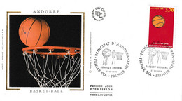 " BASKET-BALL " Sur Enveloppe 1er Jour Sur Soie De 1996 D'Andorre. N° YT 468. Parfait état FDC A SAISIR ! - Baloncesto