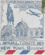 TURQUIE 1947 - POSTE AERIENNE VOL ANKARA NEW YORK - ENVELOPPE ILLUSTREE - CACHET D ARRIVEE, CARTON PAN AMERICAN, - Posta Aerea