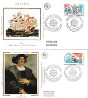 " EUROPA 1992 : CHRISTOPHE COLOMB " Sur 2 Enveloppes 1er Jour Sur Soie N° YT416 417 Parfait état FDC - Christopher Columbus