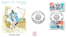 " EUROPA 1992 : CHRISTOPHE COLOMB " Sur Enveloppe 1er Jour N° YT416 417 Parfait état FDC - Christophe Colomb