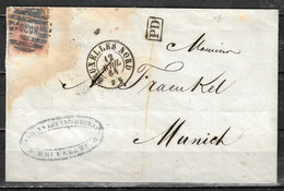 Lettre De 1864 De Bruxelles Pour Munich (Allemagne) - Affranchissement : 16 Oblit. à Barres NORD - LOOK!!!! - Balkstempels: Spoorweg & Landelijke