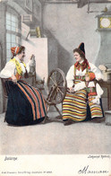 VIEUX METIERS - Fileuses Et Enfant - Folklore - Agriculture - Illustration Non Signée  - Carte Postale Ancienne - Andere & Zonder Classificatie