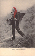 VIEUX METIERS - Femme à La Pipe Et Panier Est En Route Pour Le Village - Agriculture - - Carte Postale Ancienne - Andere & Zonder Classificatie