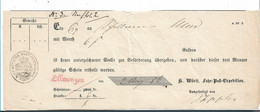 WÜRTTEMBERG XX004 / Wertbrief-Einlieferungsschein ELLWANGEN Einzeiler In Rot (klarer Abschlag) 1856 - Cartas & Documentos