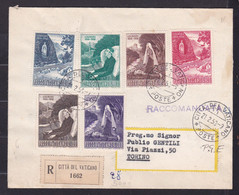 1958 Vaticano Vatican Storia Postale MADONNA DI LOURDES Serie 6v. Su Busta Annullo 1° Giorno 21.2.58 Viaggiata R. Torino - Briefe U. Dokumente