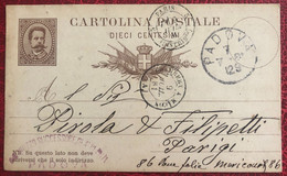 Italie Entier De PADOVA 7.7.1881 Pour Paris - (A676) - Postwaardestukken