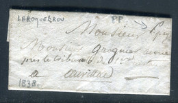 Lettre Avec Texte De Laroquebrou En Port Payé ( Manuscrit) Pour Aurillac En 1838 - F 205 - 1801-1848: Vorläufer XIX