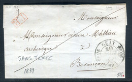 Càd De Gray Avec Doubles Fleurons Sur Lettre En PP Sans Texte Pour Besançon En 1839 - F 207 - 1801-1848: Vorläufer XIX