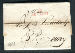 Marque Postale En Rouge Du Havre Sur Lettre Avec Texte Pour Rouen En 1821 - F 213 - 1801-1848: Precursors XIX