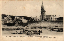 CPA SAINT-MICHEL-en-GREVE L'Eglise Et Le Bourg Vue Prise De La Plage (1295031) - Saint-Michel-en-Grève